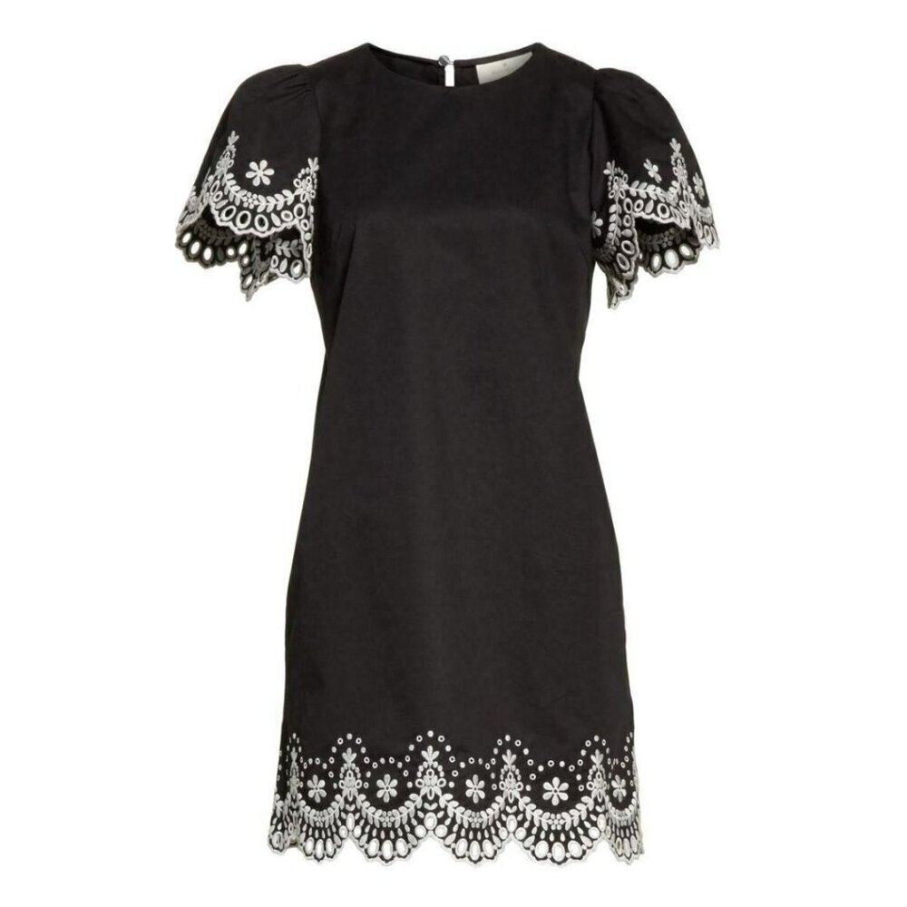 Kate Spade Black Floral Embroidered Cotton Shift Mini Dress Small Short Sleeve - Picture 5 of 7
